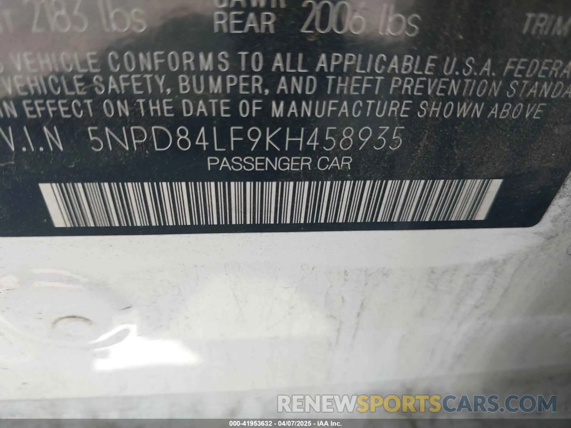 9 Photograph of a damaged car 5NPD84LF9KH458935 HYUNDAI ELANTRA 2019