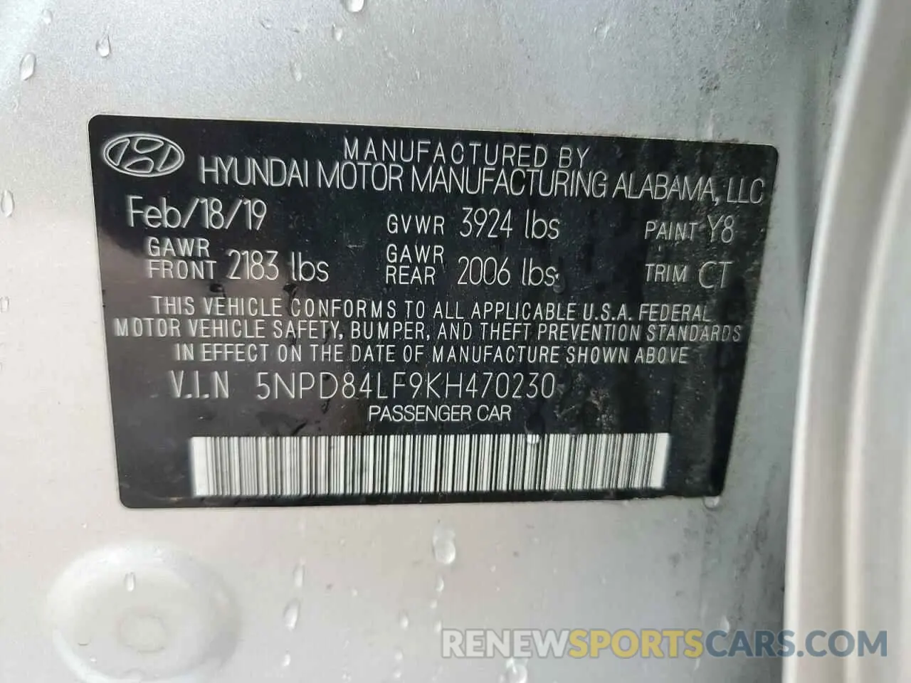12 Photograph of a damaged car 5NPD84LF9KH470230 HYUNDAI ELANTRA 2019