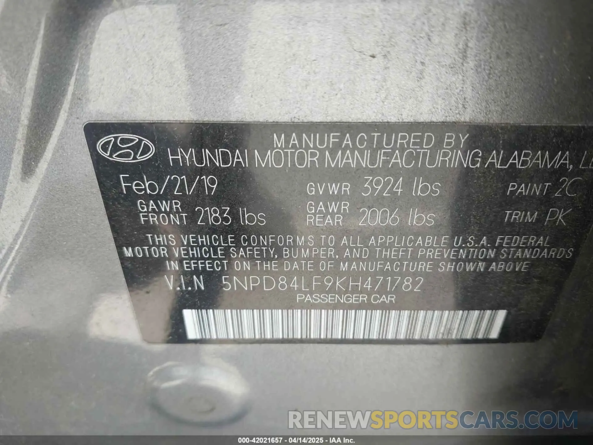 9 Photograph of a damaged car 5NPD84LF9KH471782 HYUNDAI ELANTRA 2019