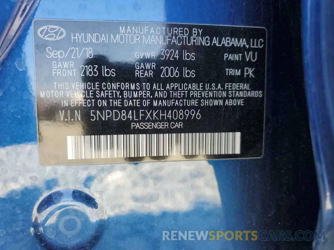 12 Photograph of a damaged car 5NPD84LFXKH408996 HYUNDAI ELANTRA 2019