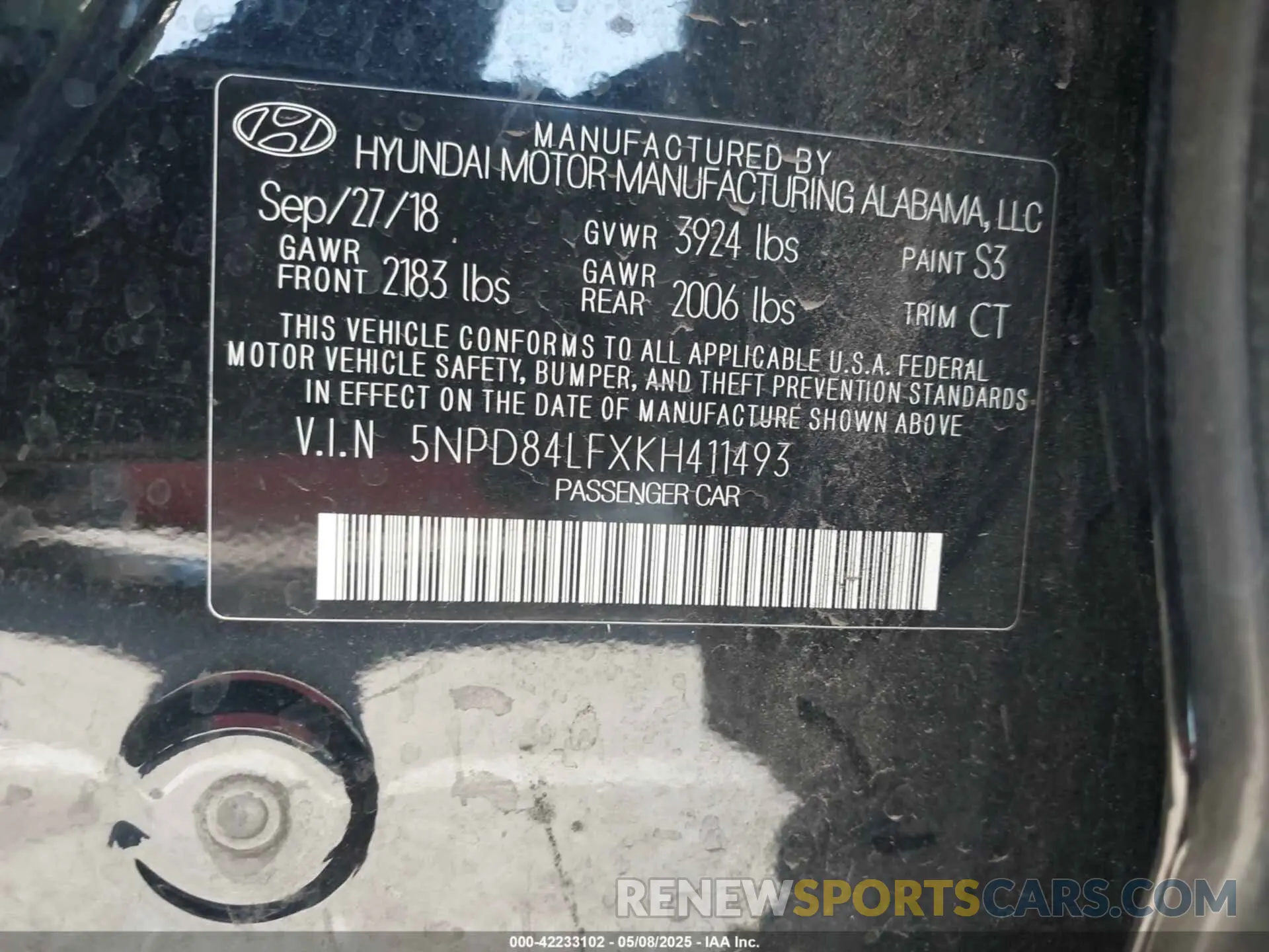 9 Photograph of a damaged car 5NPD84LFXKH411493 HYUNDAI ELANTRA 2019