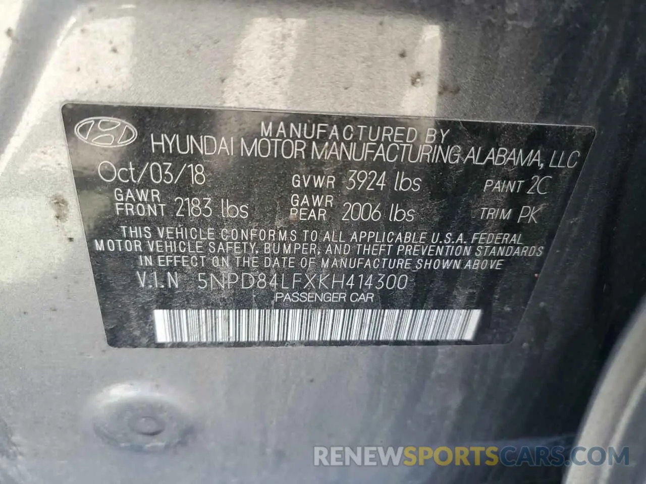12 Photograph of a damaged car 5NPD84LFXKH414300 HYUNDAI ELANTRA 2019