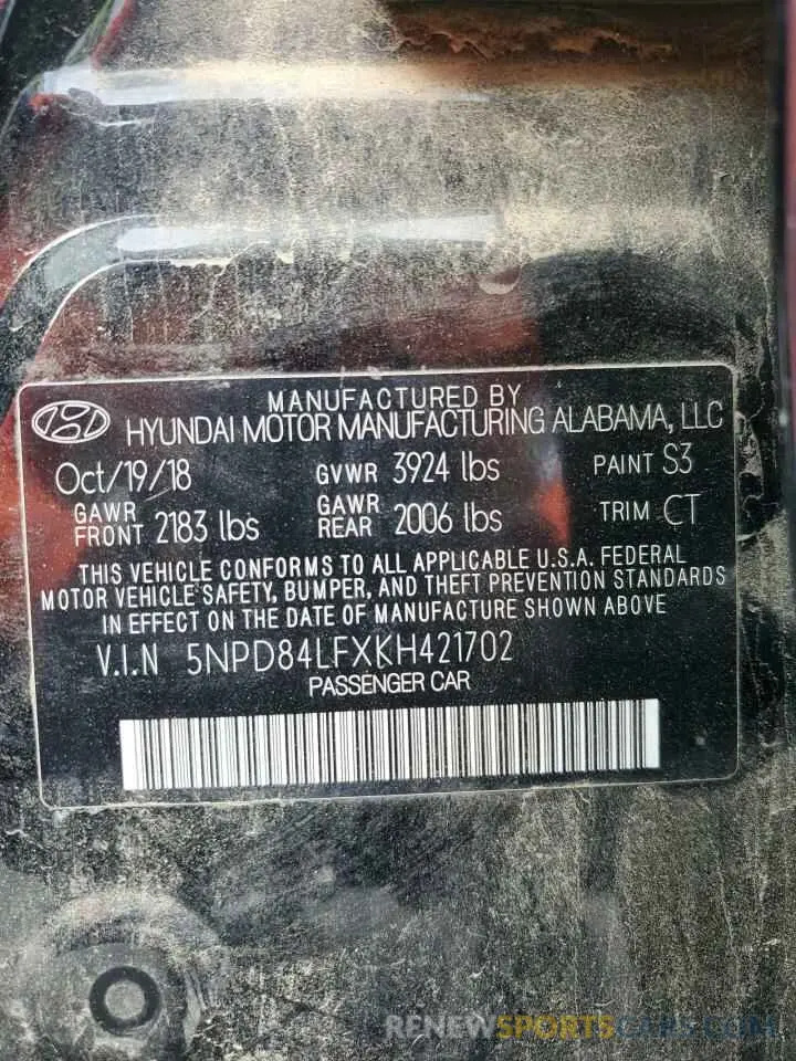 12 Photograph of a damaged car 5NPD84LFXKH421702 HYUNDAI ELANTRA 2019