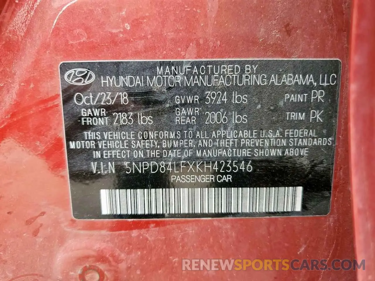 14 Photograph of a damaged car 5NPD84LFXKH423546 HYUNDAI ELANTRA 2019