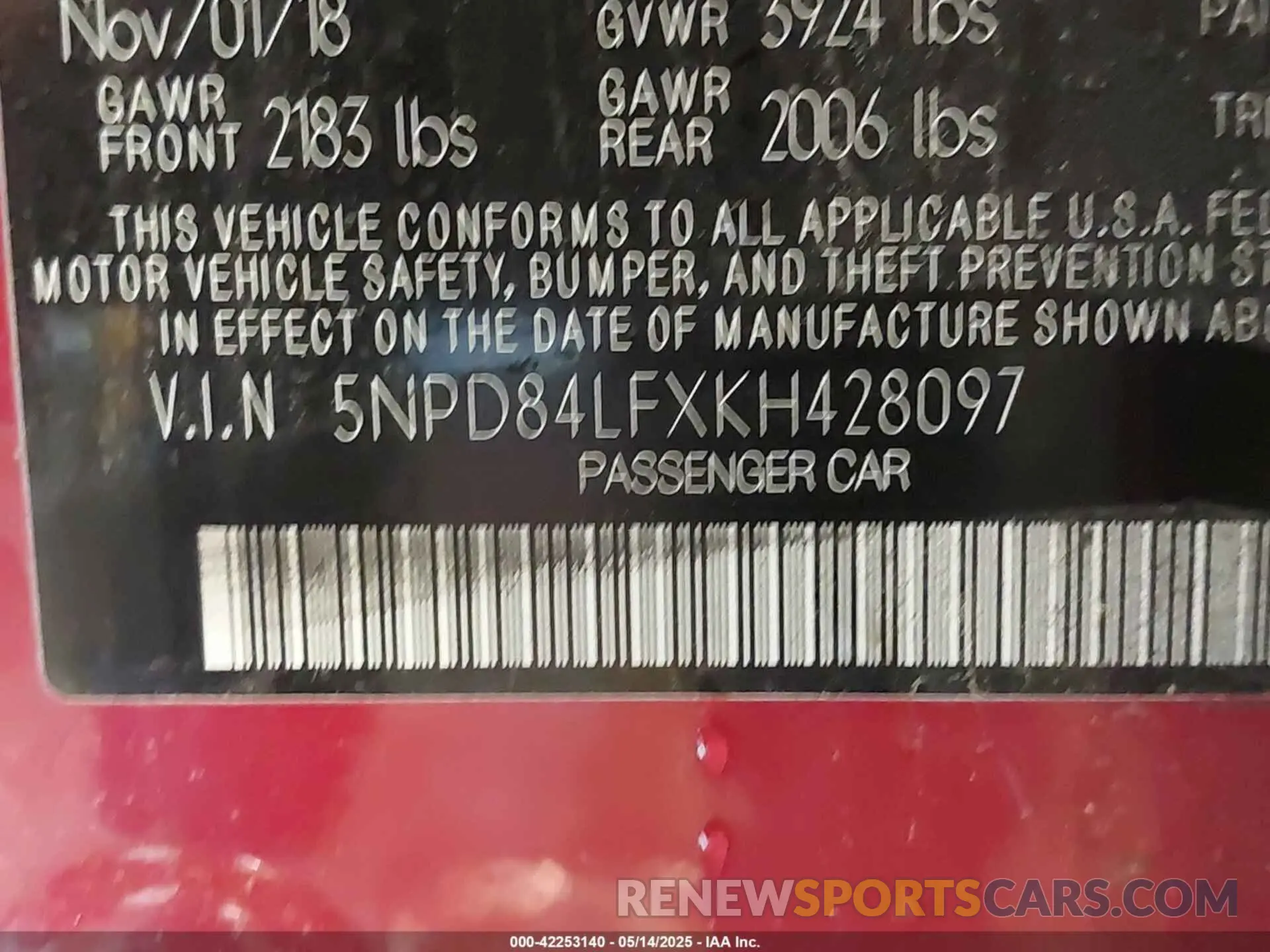 9 Photograph of a damaged car 5NPD84LFXKH428097 HYUNDAI ELANTRA 2019