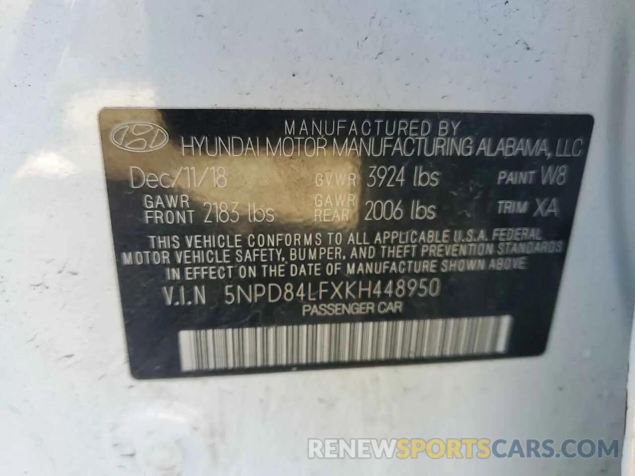 12 Photograph of a damaged car 5NPD84LFXKH448950 HYUNDAI ELANTRA 2019