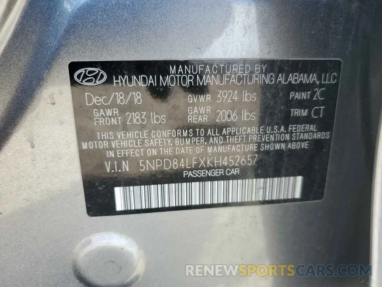 14 Photograph of a damaged car 5NPD84LFXKH452657 HYUNDAI ELANTRA 2019