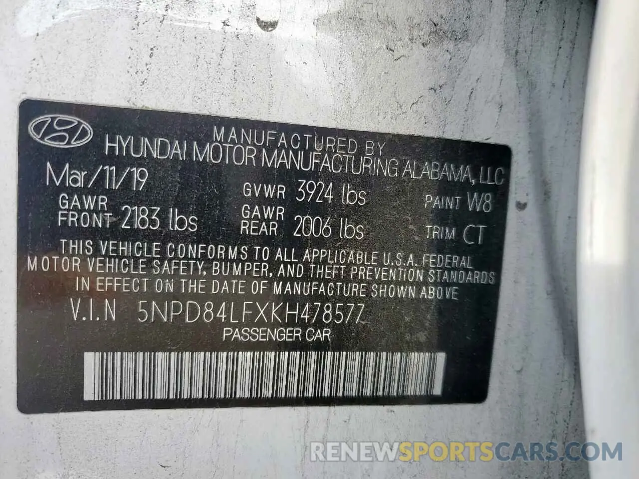 13 Photograph of a damaged car 5NPD84LFXKH478577 HYUNDAI ELANTRA 2019