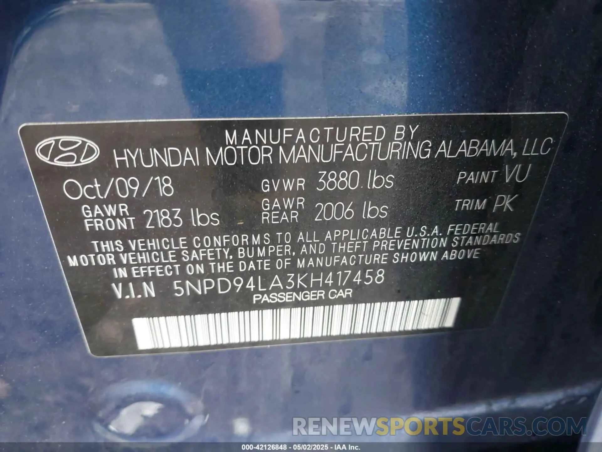 9 Photograph of a damaged car 5NPD94LA3KH417458 HYUNDAI ELANTRA 2019