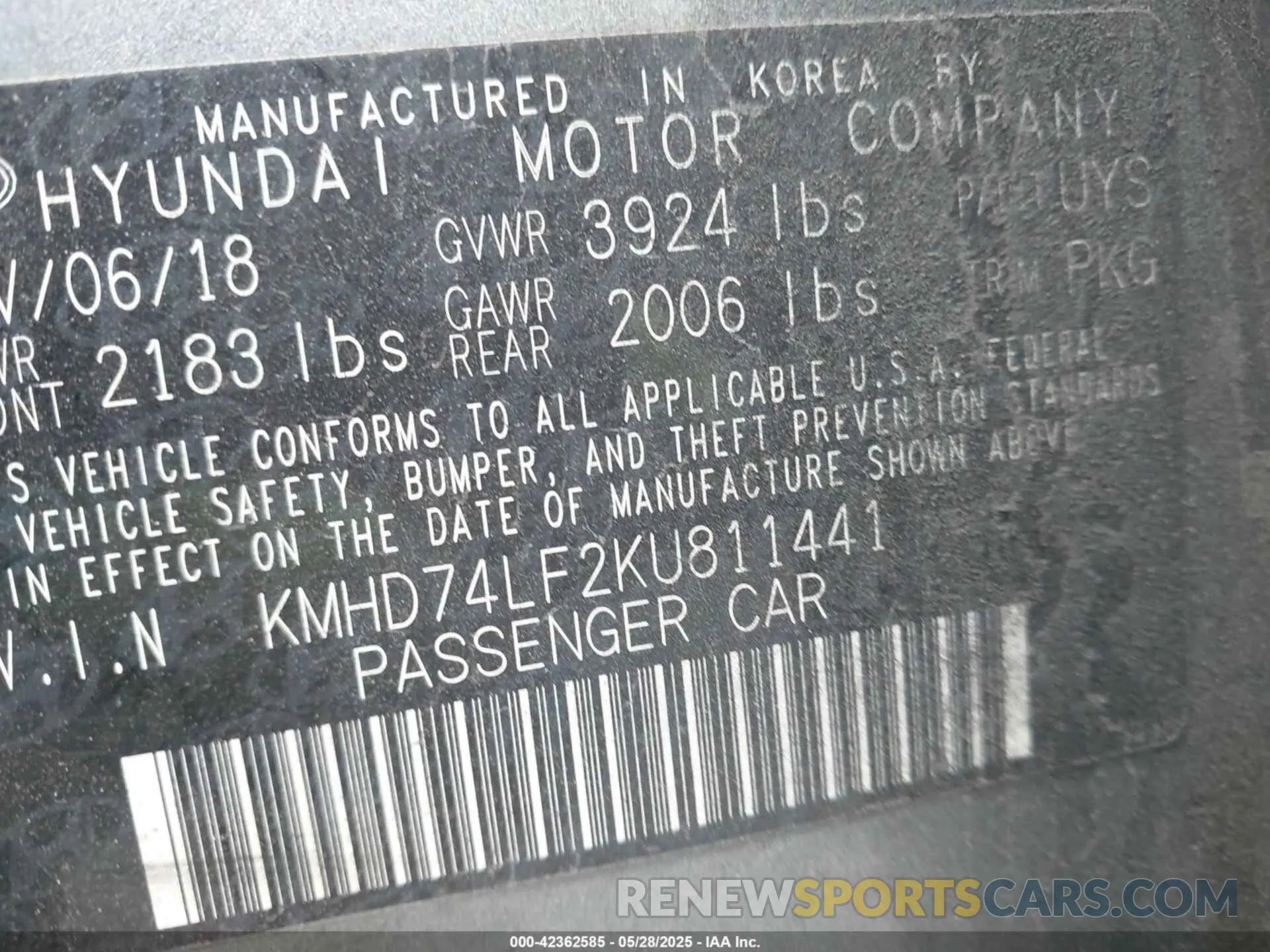 9 Photograph of a damaged car KMHD74LF2KU811441 HYUNDAI ELANTRA 2019