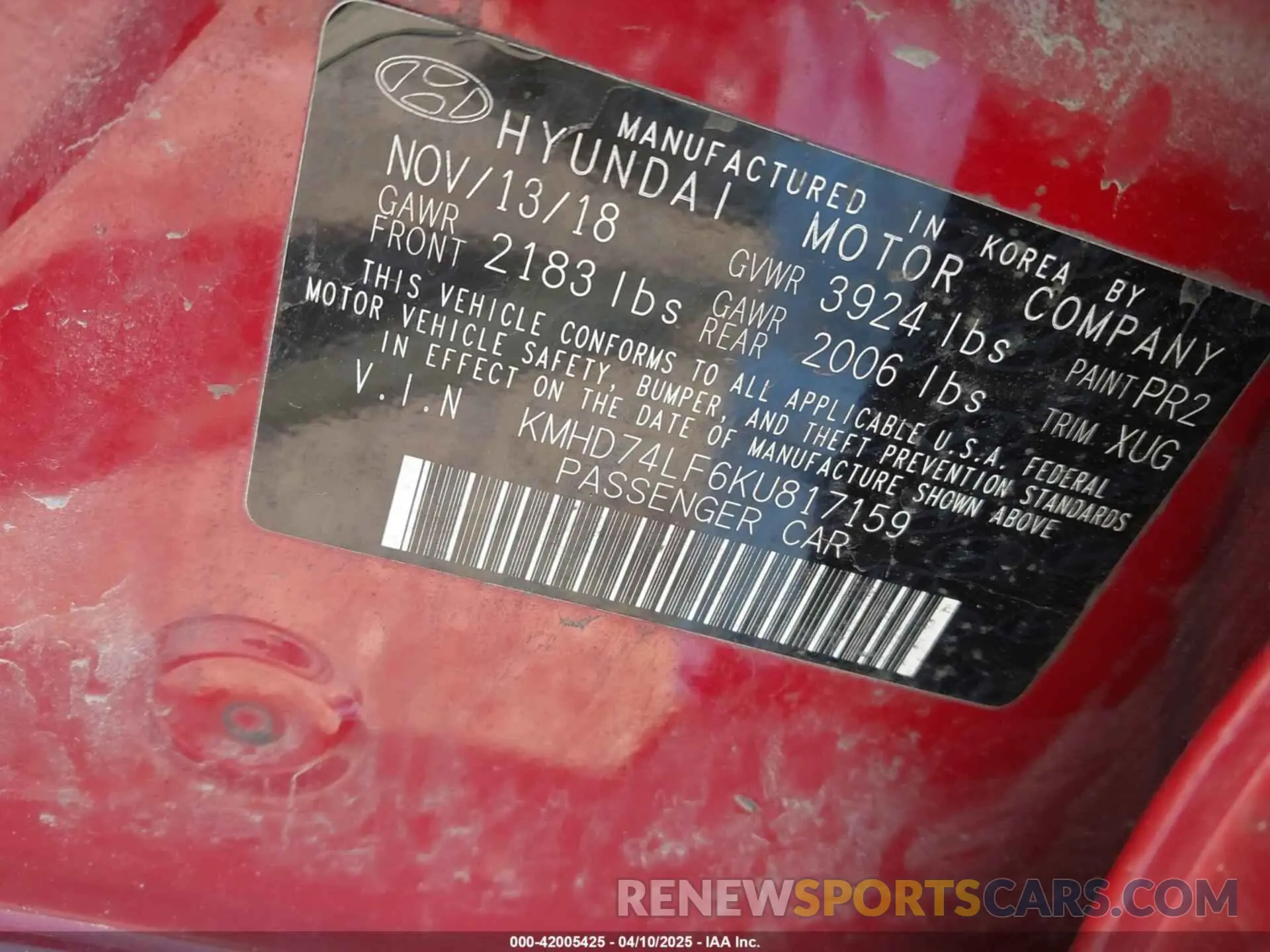9 Photograph of a damaged car KMHD74LF6KU817159 HYUNDAI ELANTRA 2019
