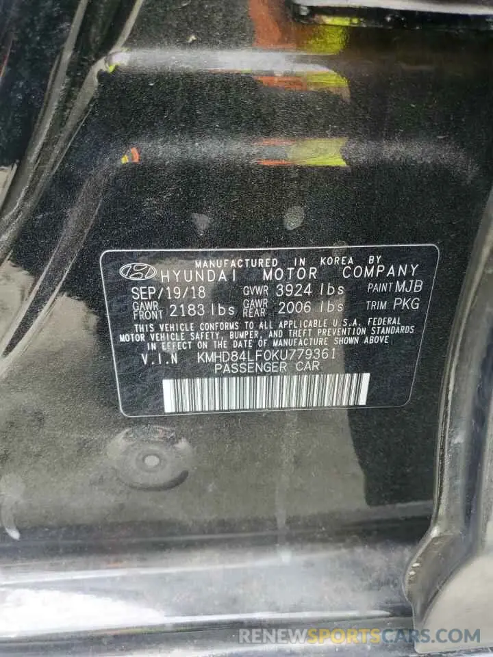 12 Photograph of a damaged car KMHD84LF0KU779361 HYUNDAI ELANTRA 2019