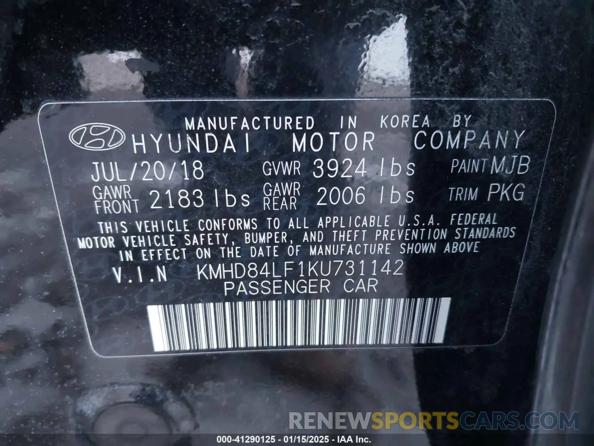 9 Photograph of a damaged car KMHD84LF1KU731142 HYUNDAI ELANTRA 2019