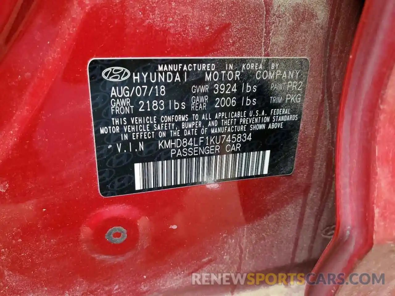 12 Photograph of a damaged car KMHD84LF1KU745834 HYUNDAI ELANTRA 2019