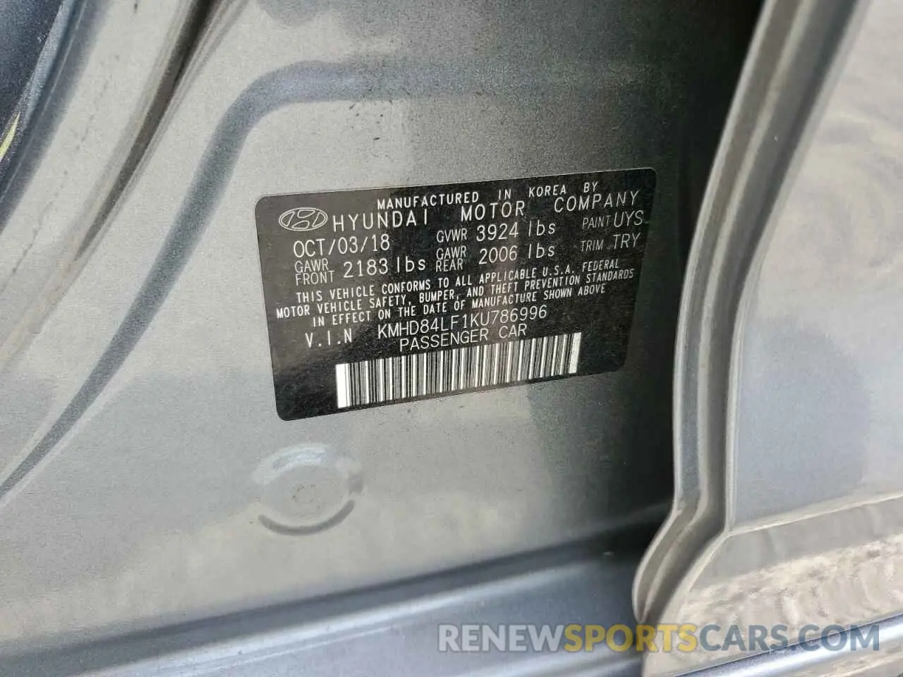 14 Photograph of a damaged car KMHD84LF1KU786996 HYUNDAI ELANTRA 2019