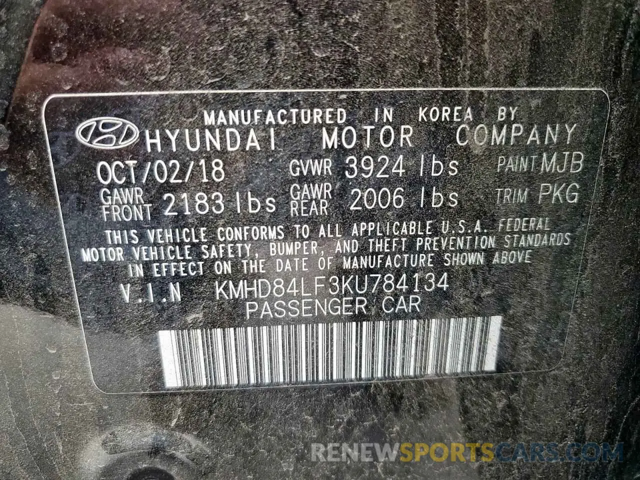 13 Photograph of a damaged car KMHD84LF3KU784134 HYUNDAI ELANTRA 2019