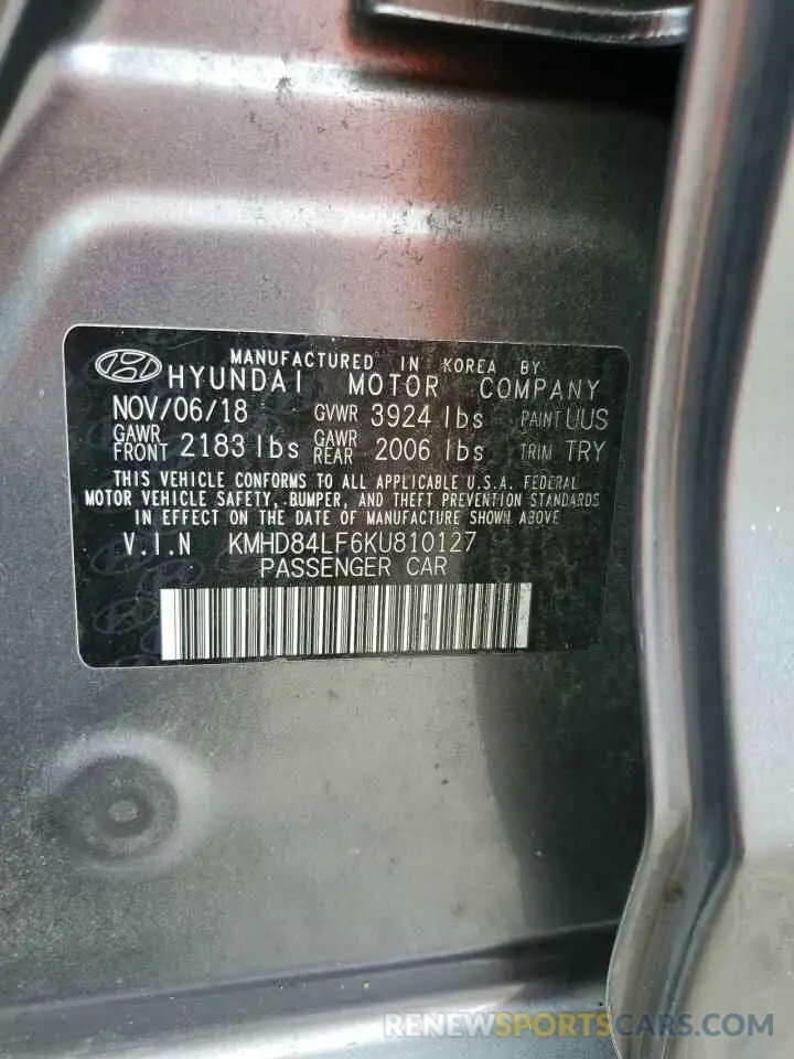 12 Photograph of a damaged car KMHD84LF6KU810127 HYUNDAI ELANTRA 2019