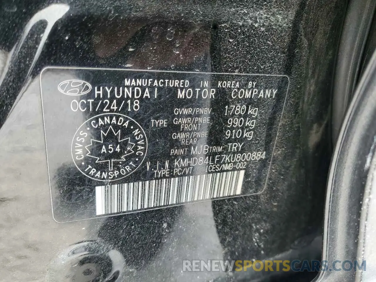 13 Photograph of a damaged car KMHD84LF7KU800884 HYUNDAI ELANTRA 2019
