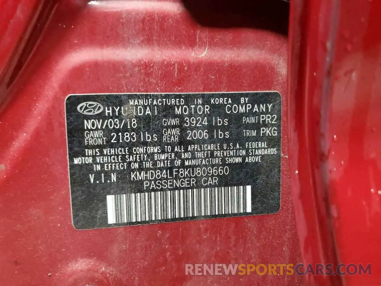 15 Photograph of a damaged car KMHD84LF8KU809660 HYUNDAI ELANTRA 2019