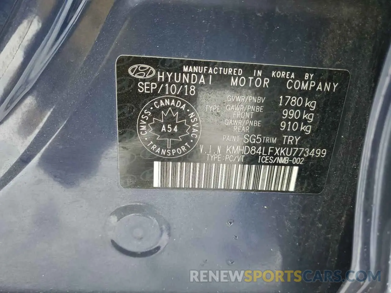 12 Photograph of a damaged car KMHD84LFXKU773499 HYUNDAI ELANTRA 2019