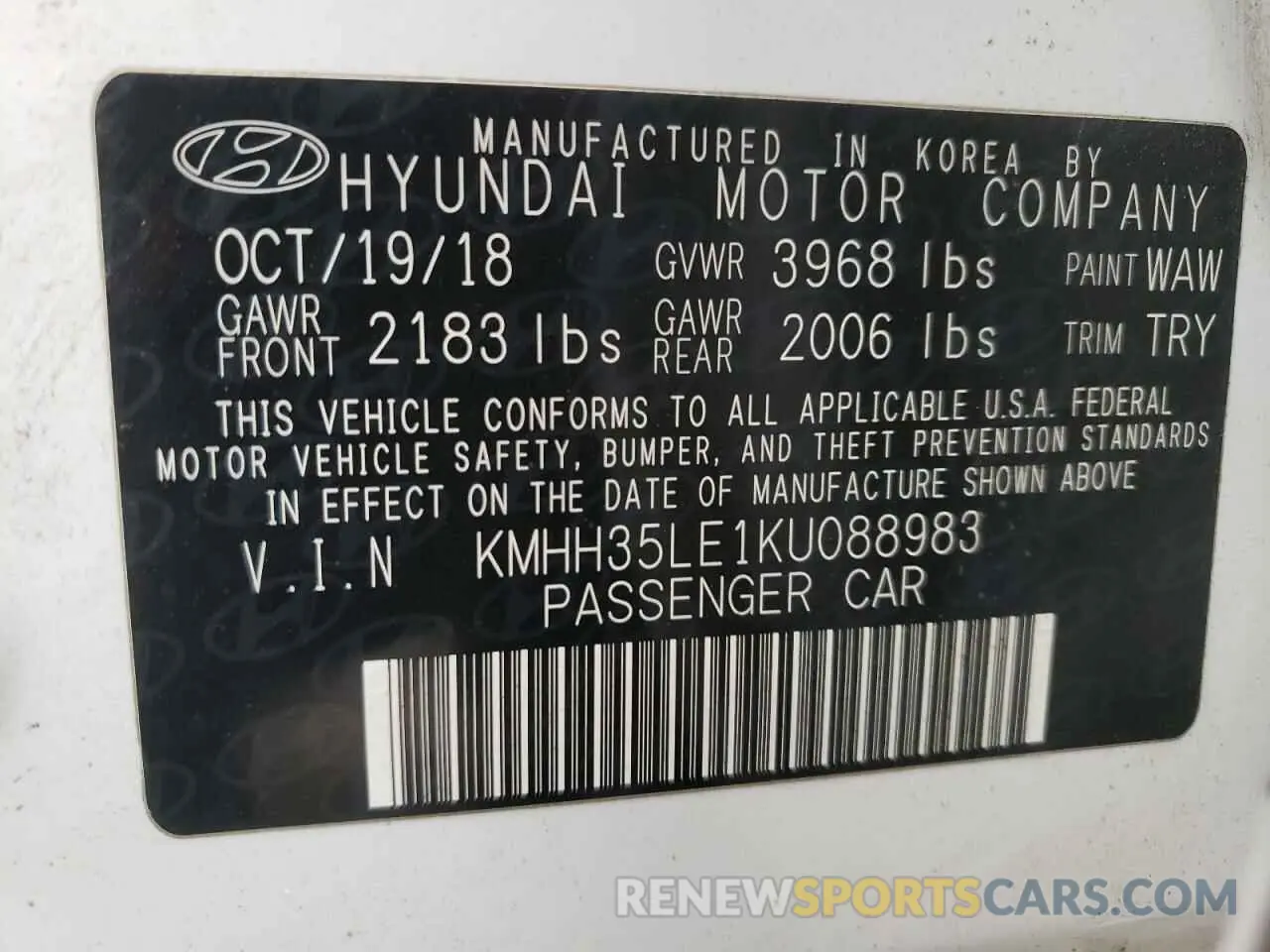 12 Photograph of a damaged car KMHH35LE1KU088983 HYUNDAI ELANTRA 2019