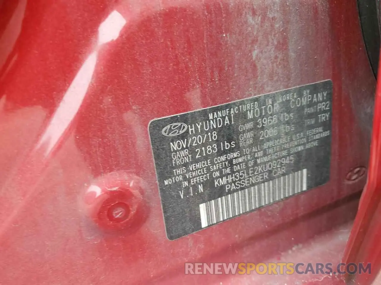 13 Photograph of a damaged car KMHH35LE2KU092945 HYUNDAI ELANTRA 2019
