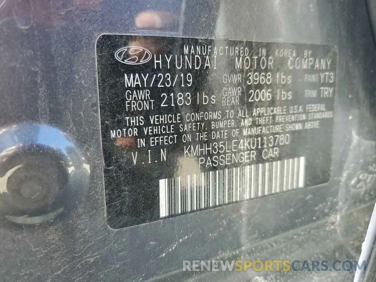 15 Photograph of a damaged car KMHH35LE4KU113780 HYUNDAI ELANTRA 2019