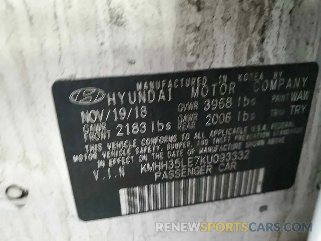 12 Photograph of a damaged car KMHH35LE7KU093332 HYUNDAI ELANTRA 2019