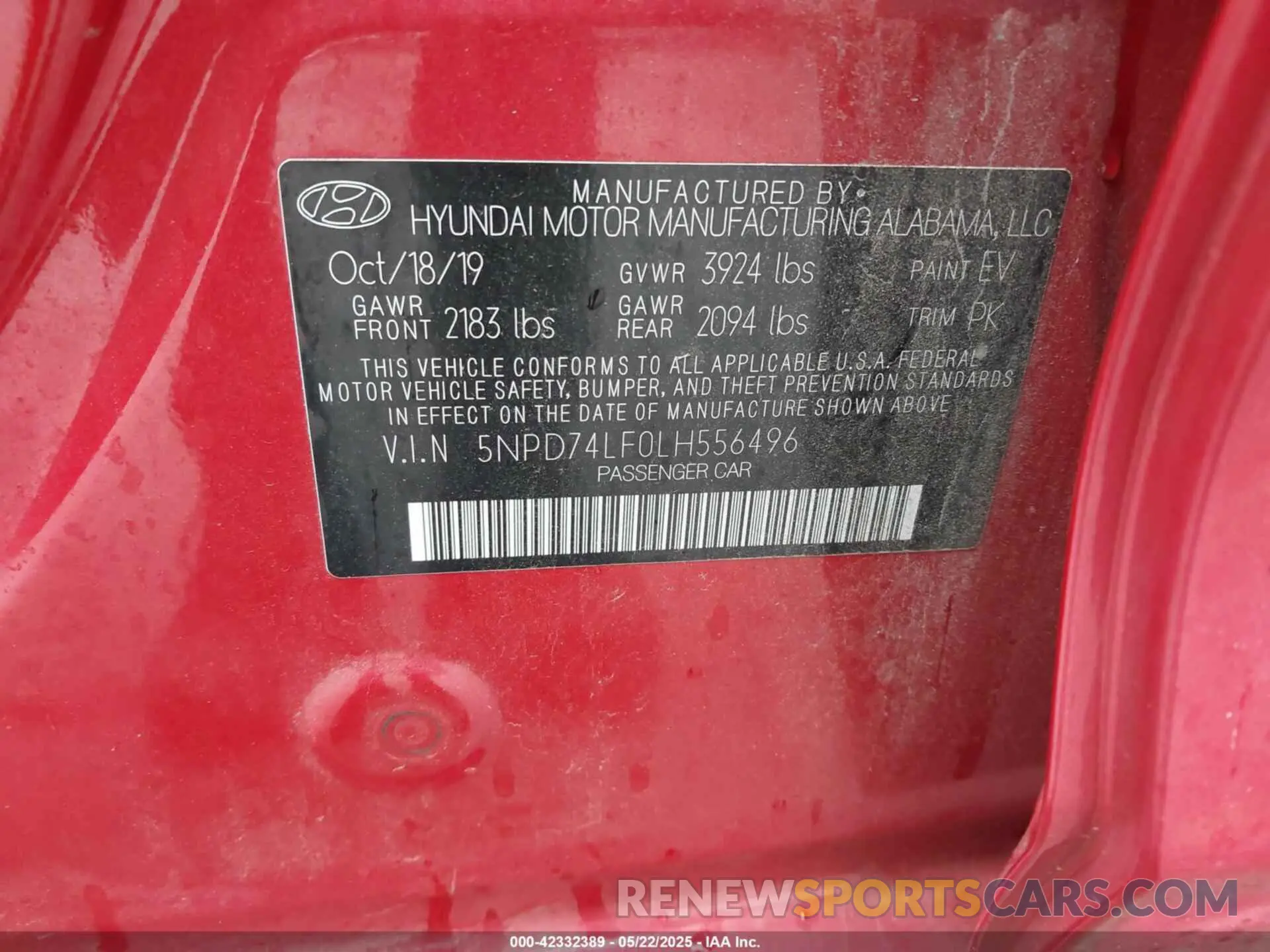 9 Photograph of a damaged car 5NPD74LF0LH556496 HYUNDAI ELANTRA 2020