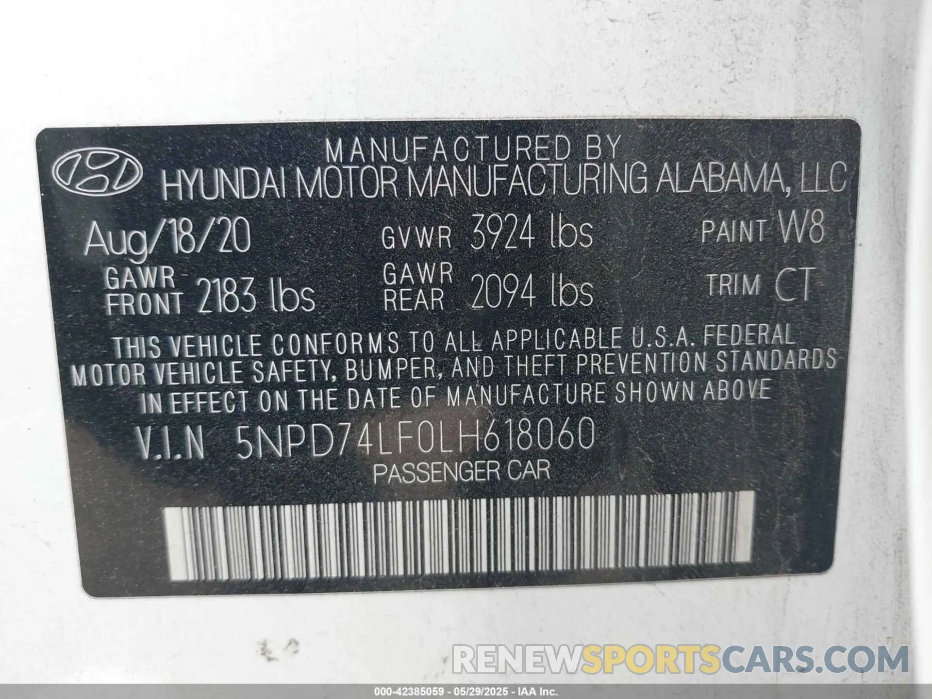 9 Photograph of a damaged car 5NPD74LF0LH618060 HYUNDAI ELANTRA 2020