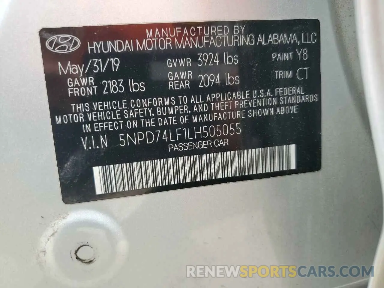 12 Photograph of a damaged car 5NPD74LF1LH505055 HYUNDAI ELANTRA 2020
