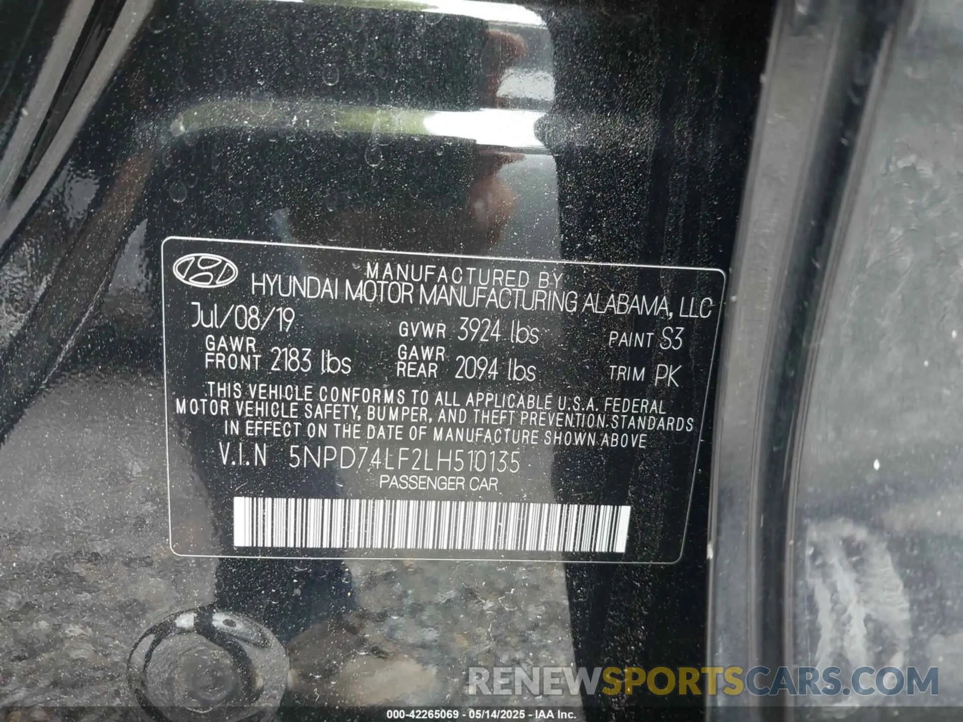 9 Photograph of a damaged car 5NPD74LF2LH510135 HYUNDAI ELANTRA 2020