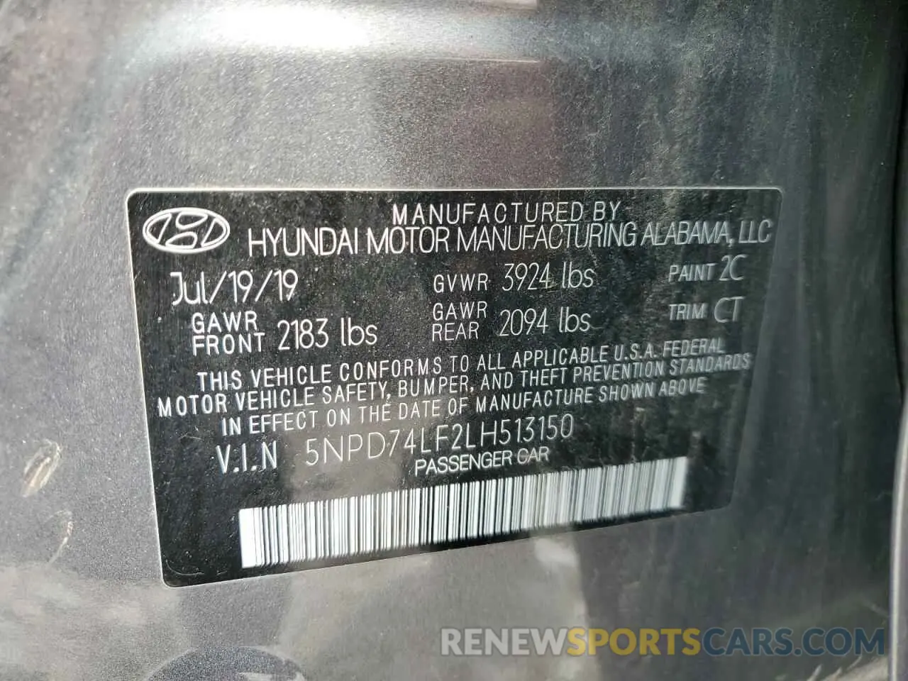13 Photograph of a damaged car 5NPD74LF2LH513150 HYUNDAI ELANTRA 2020