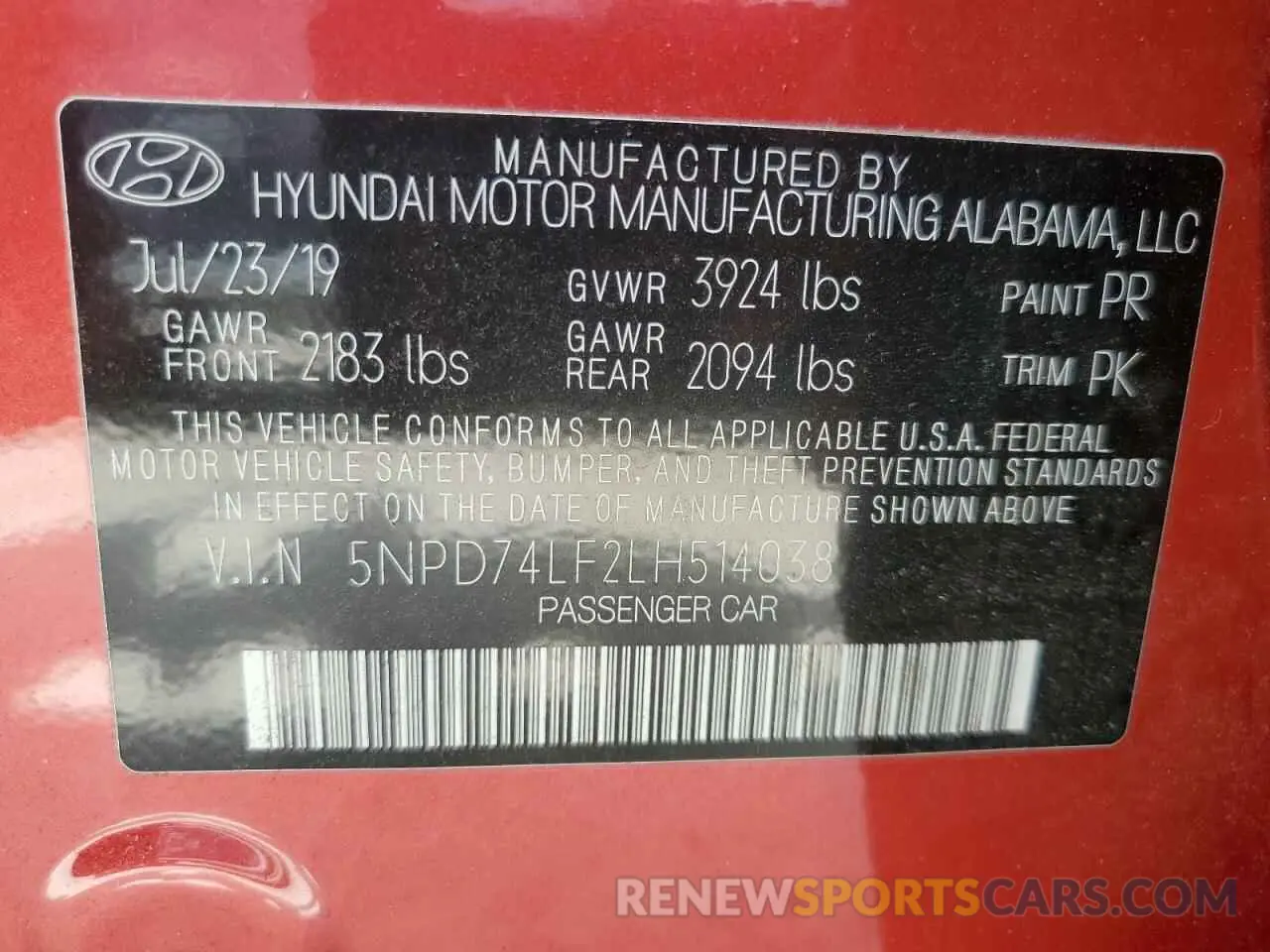 12 Photograph of a damaged car 5NPD74LF2LH514038 HYUNDAI ELANTRA 2020