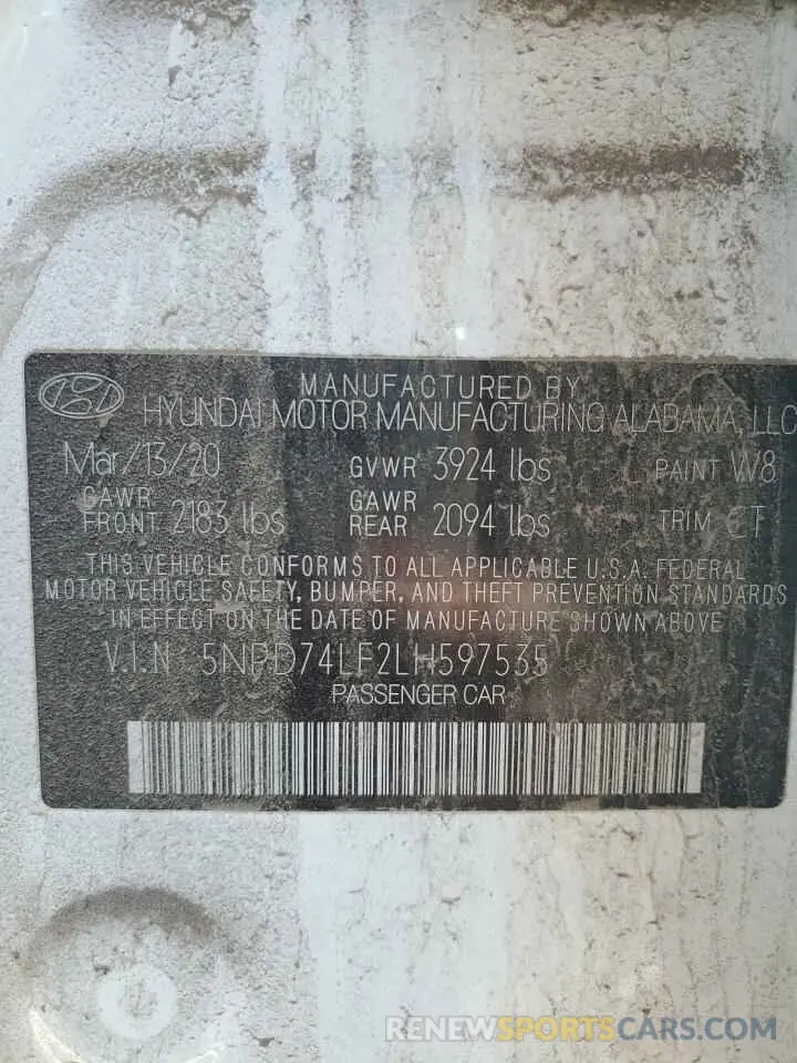 12 Photograph of a damaged car 5NPD74LF2LH597535 HYUNDAI ELANTRA 2020