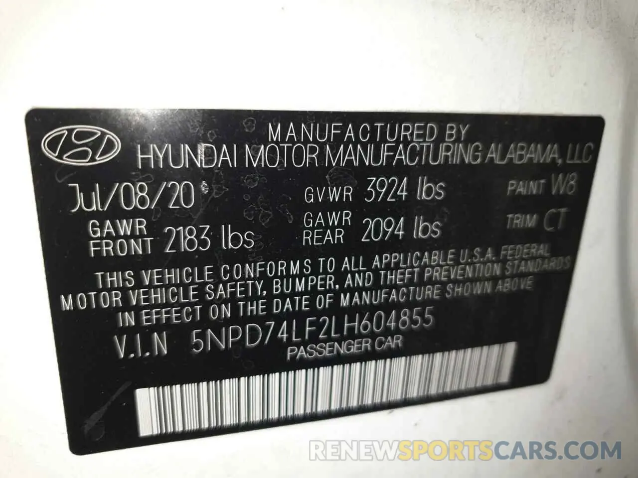 13 Photograph of a damaged car 5NPD74LF2LH604855 HYUNDAI ELANTRA 2020