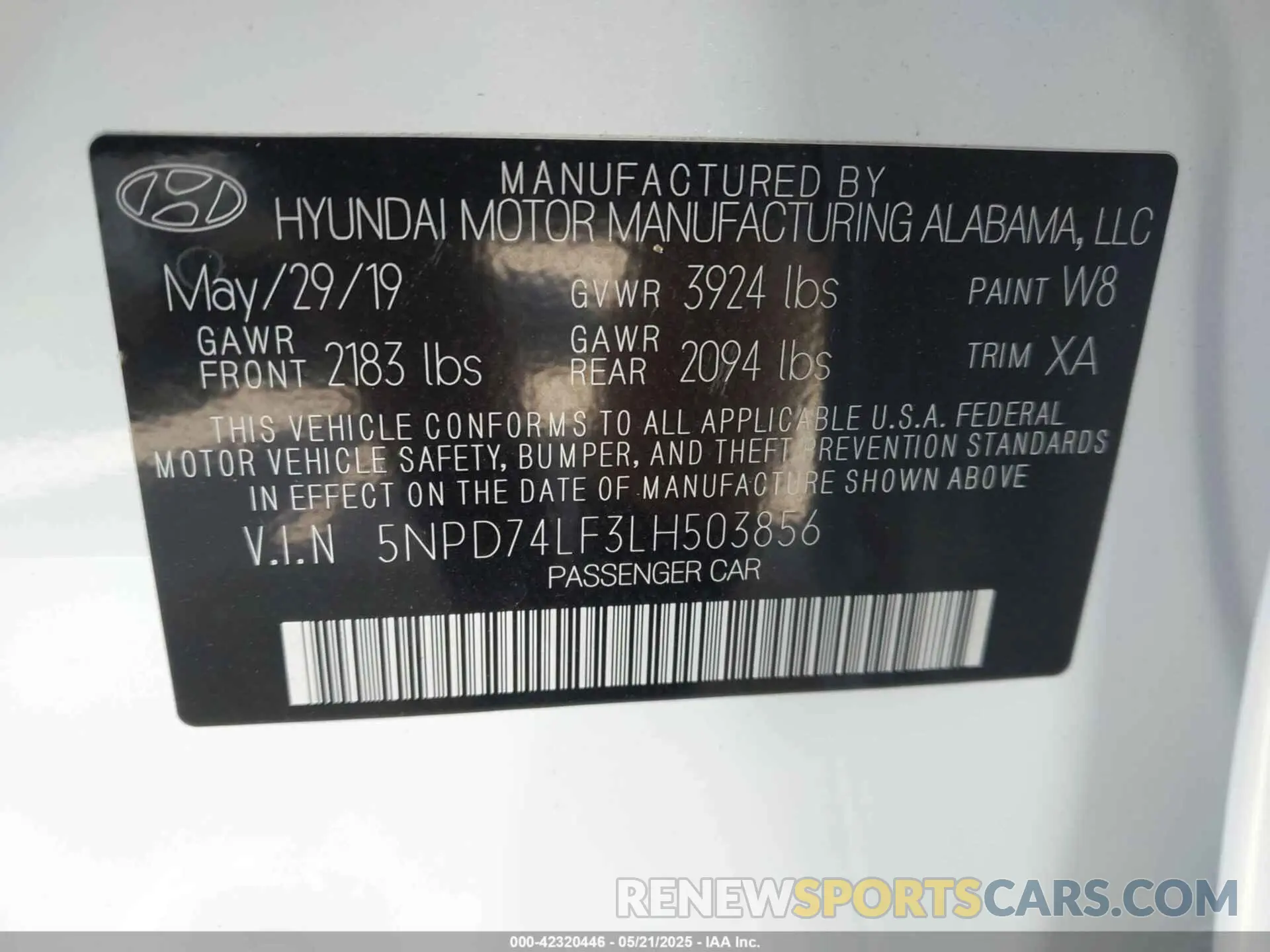 9 Photograph of a damaged car 5NPD74LF3LH503856 HYUNDAI ELANTRA 2020
