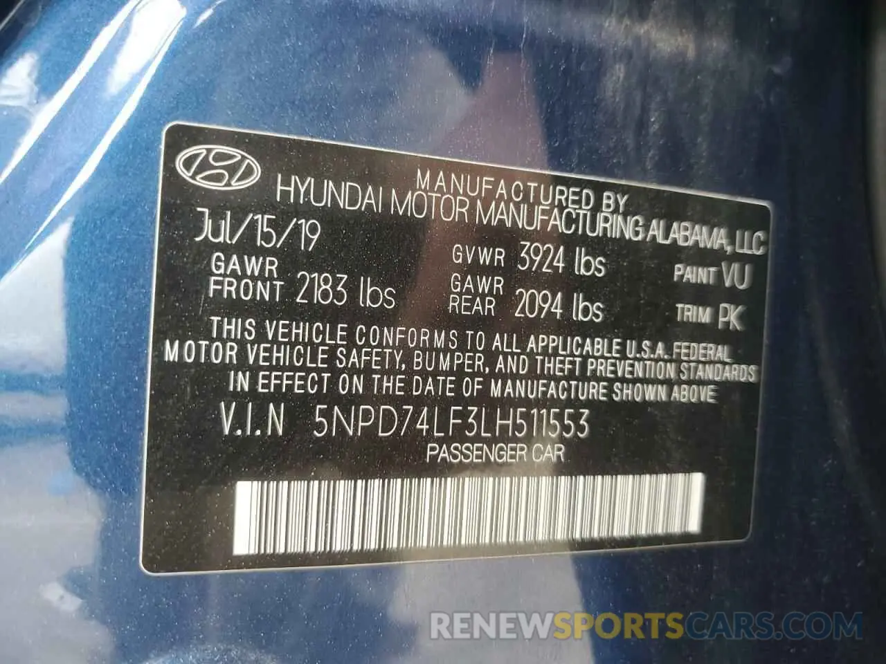 15 Photograph of a damaged car 5NPD74LF3LH511553 HYUNDAI ELANTRA 2020