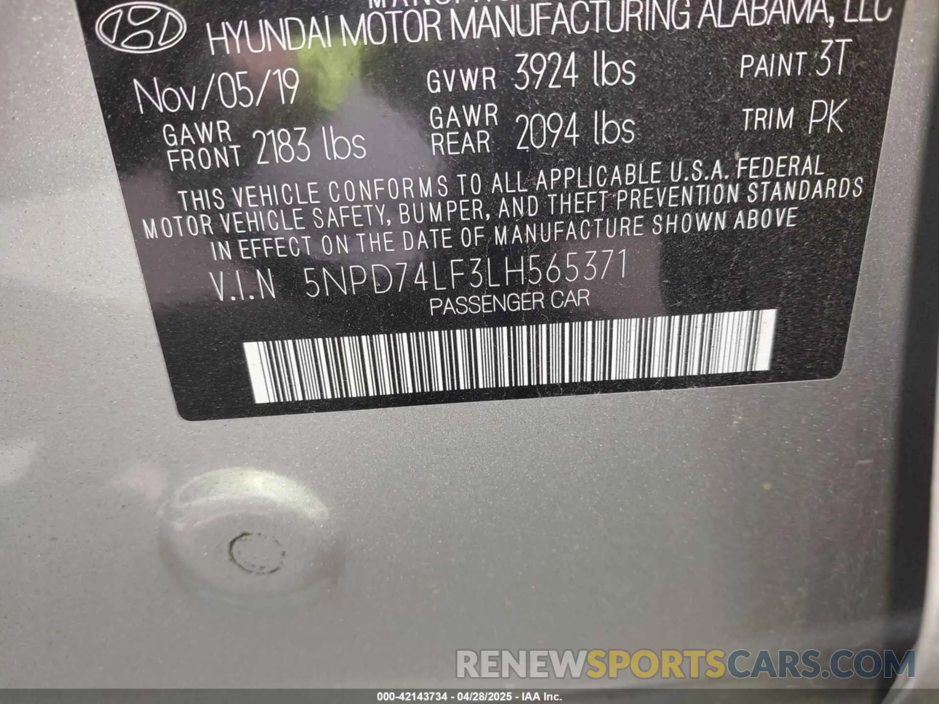 9 Photograph of a damaged car 5NPD74LF3LH565371 HYUNDAI ELANTRA 2020