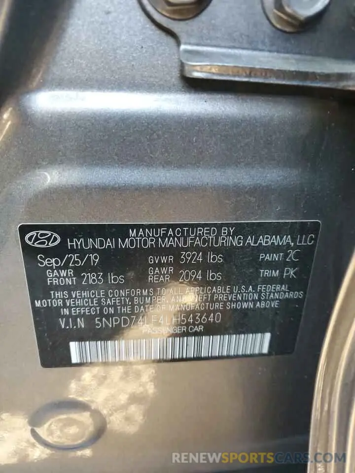 12 Photograph of a damaged car 5NPD74LF4LH543640 HYUNDAI ELANTRA 2020