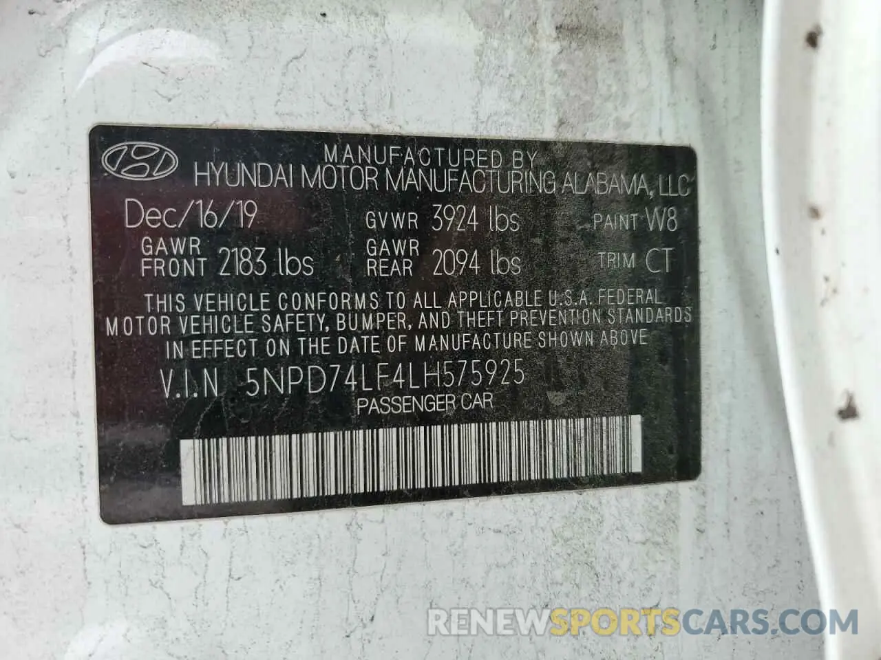 12 Photograph of a damaged car 5NPD74LF4LH575925 HYUNDAI ELANTRA 2020