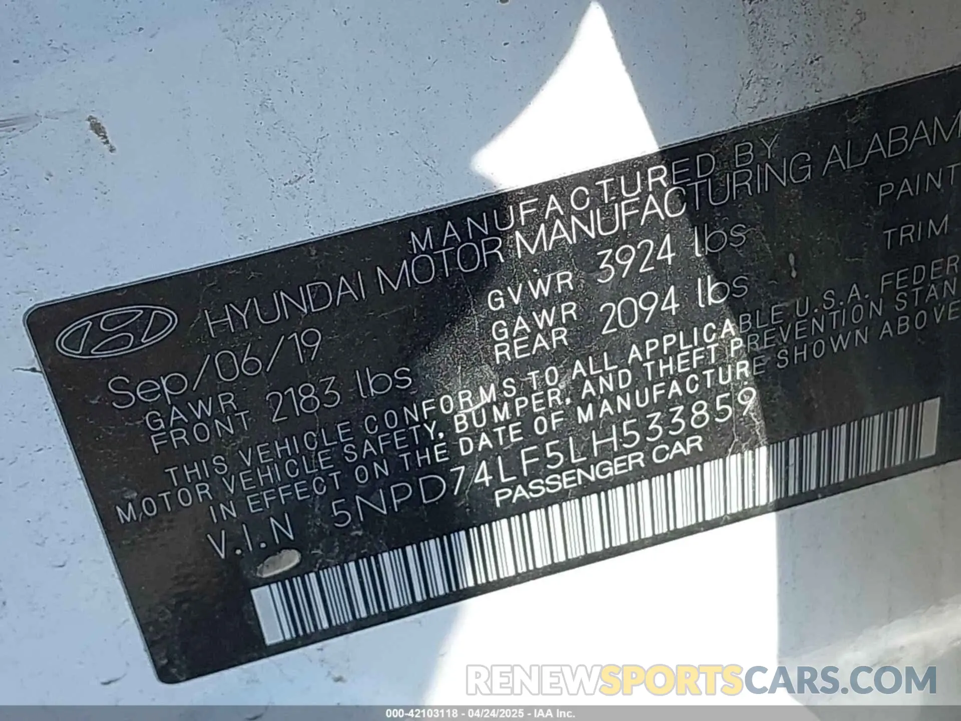 9 Photograph of a damaged car 5NPD74LF5LH533859 HYUNDAI ELANTRA 2020