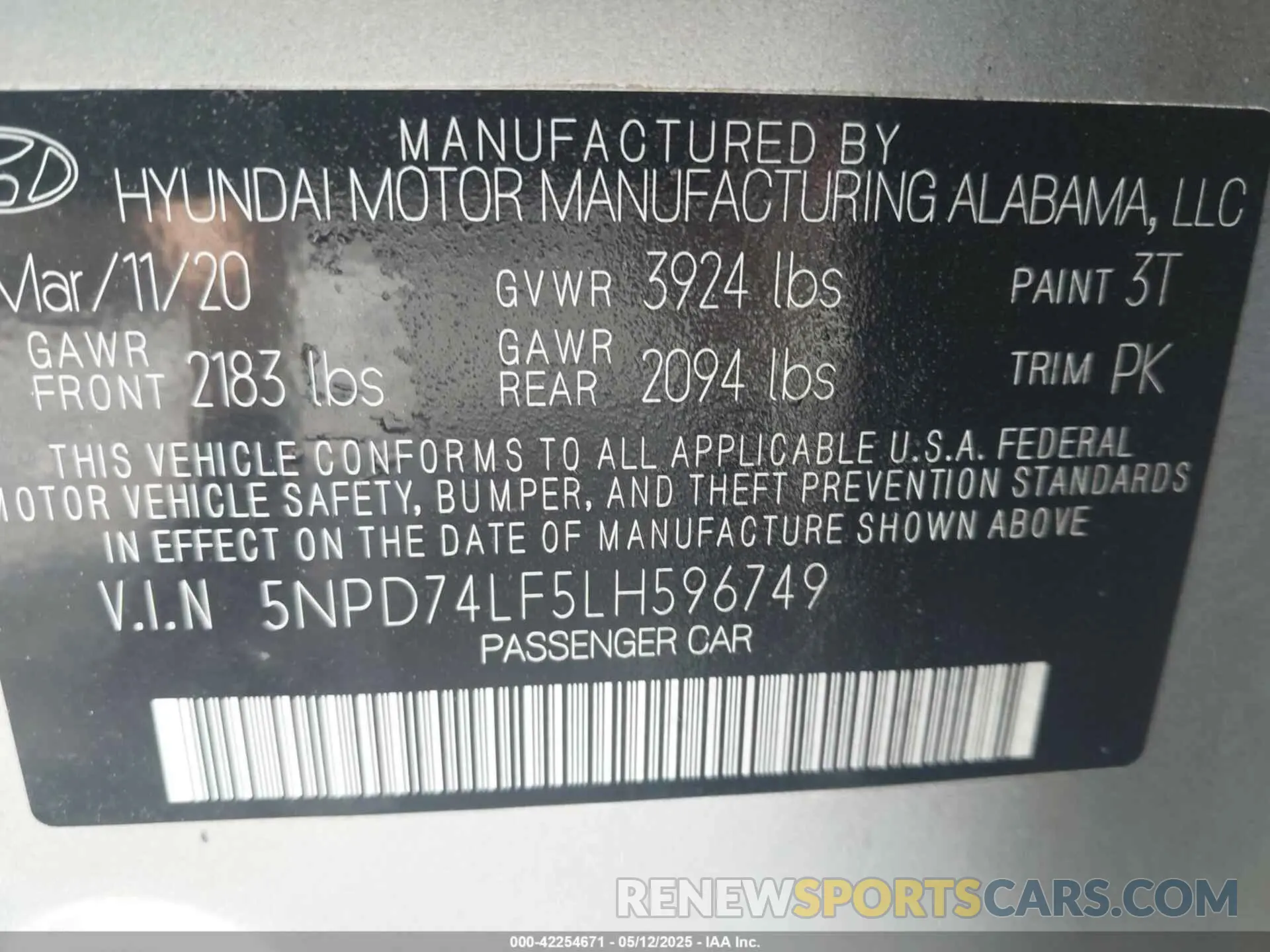 9 Photograph of a damaged car 5NPD74LF5LH596749 HYUNDAI ELANTRA 2020