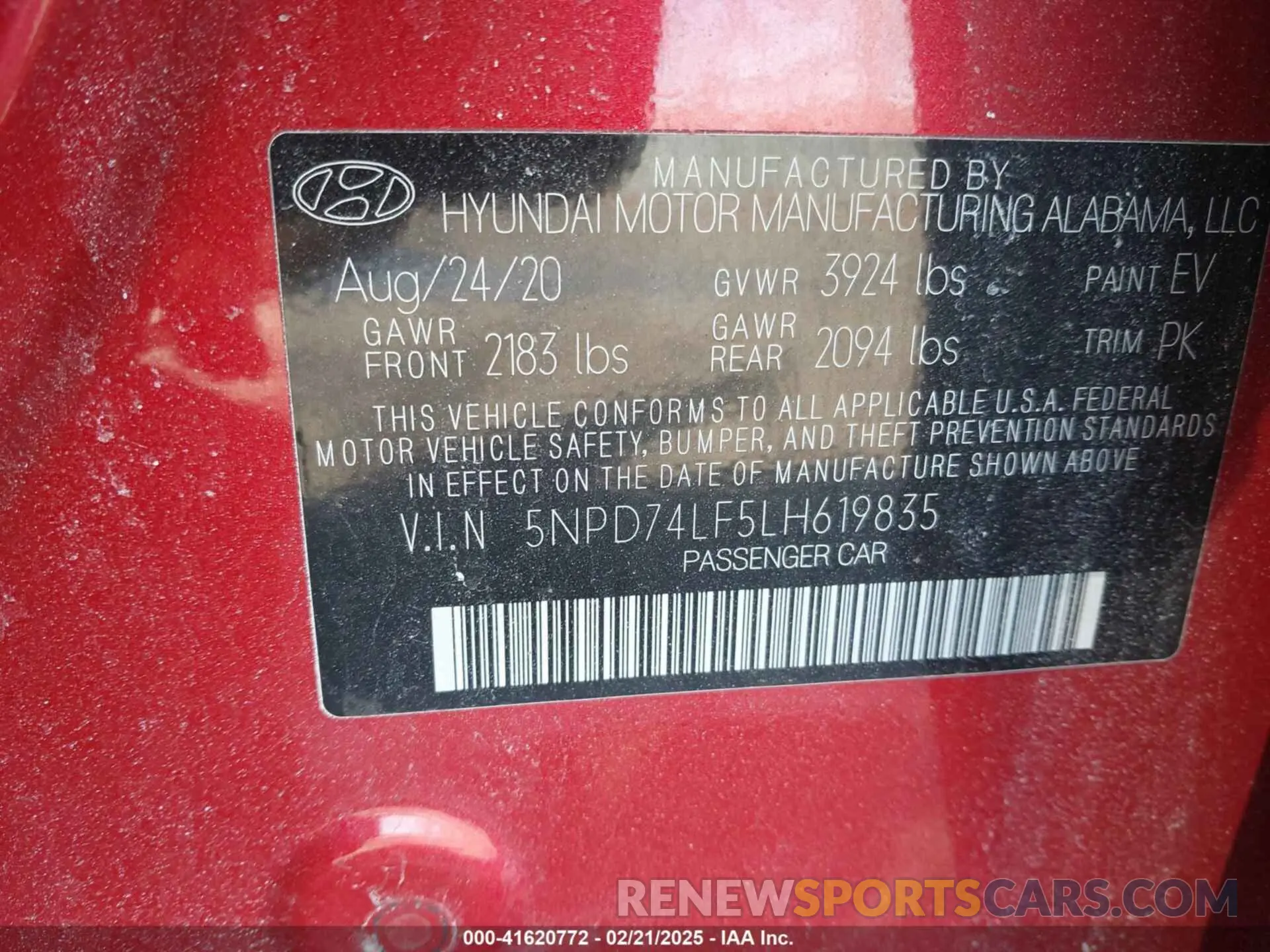 9 Photograph of a damaged car 5NPD74LF5LH619835 HYUNDAI ELANTRA 2020