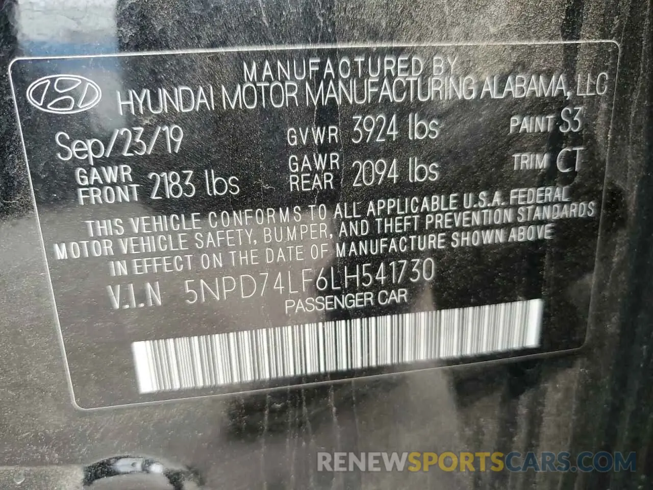 14 Photograph of a damaged car 5NPD74LF6LH541730 HYUNDAI ELANTRA 2020