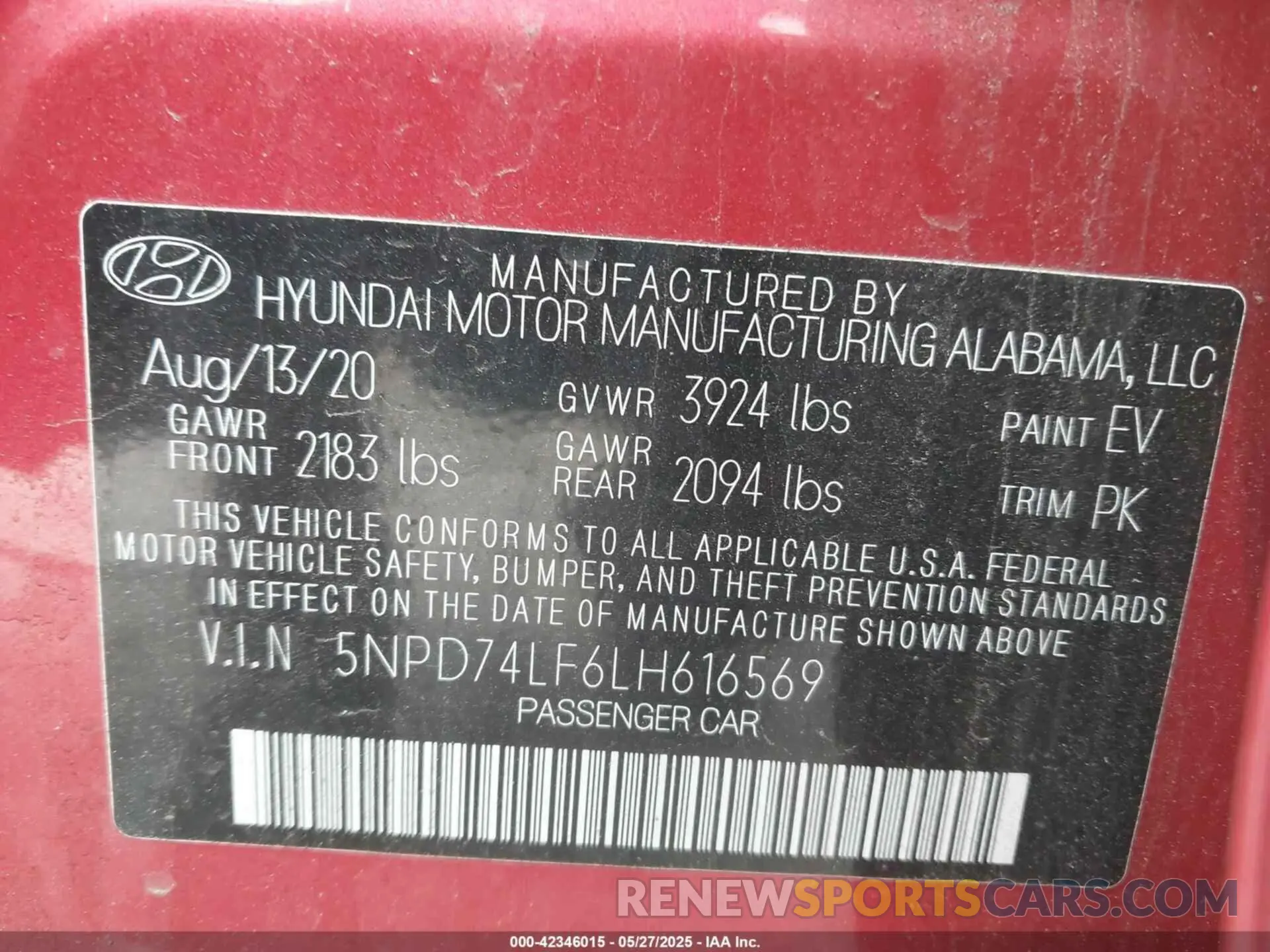9 Photograph of a damaged car 5NPD74LF6LH616569 HYUNDAI ELANTRA 2020
