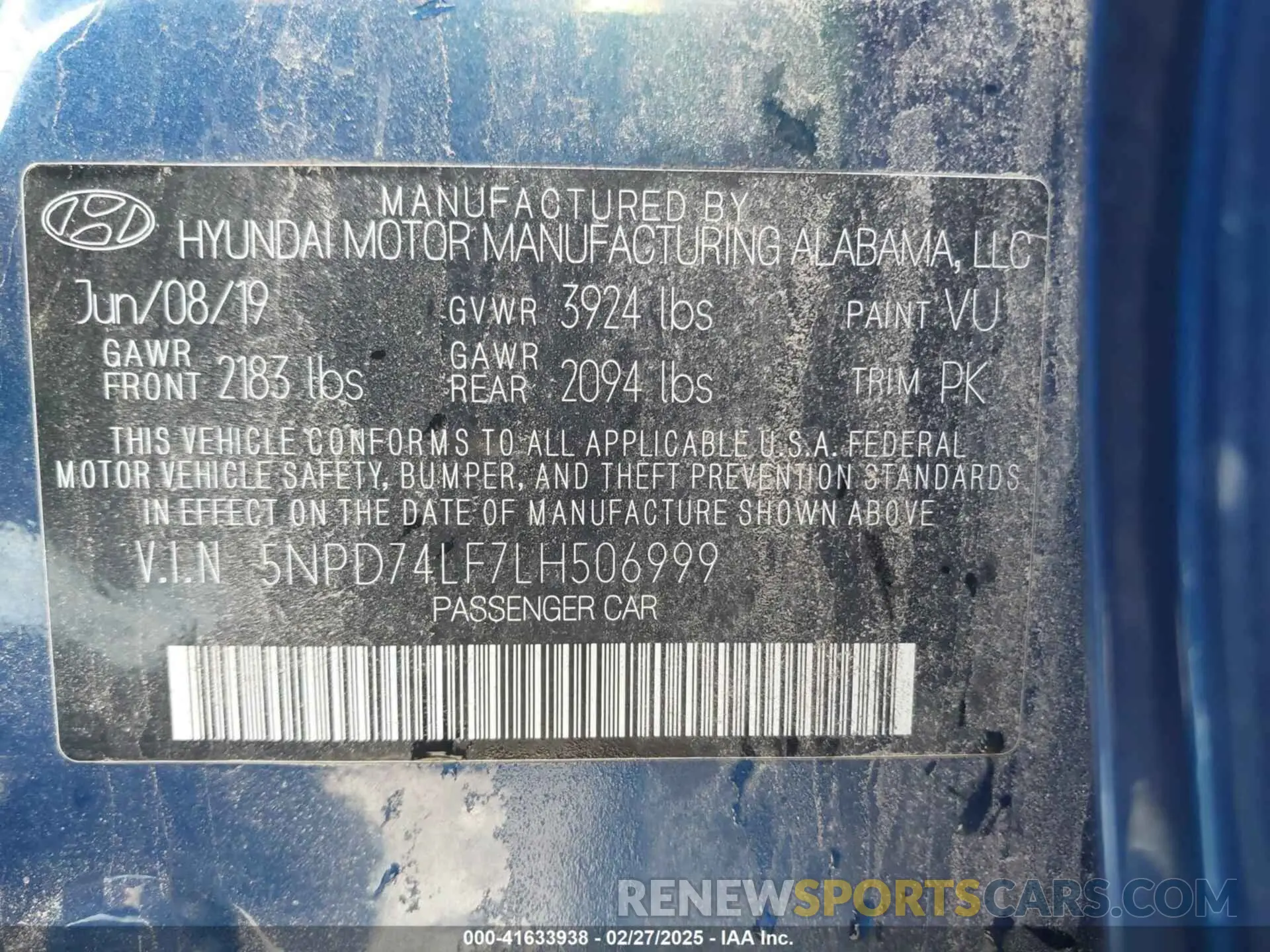 9 Photograph of a damaged car 5NPD74LF7LH506999 HYUNDAI ELANTRA 2020