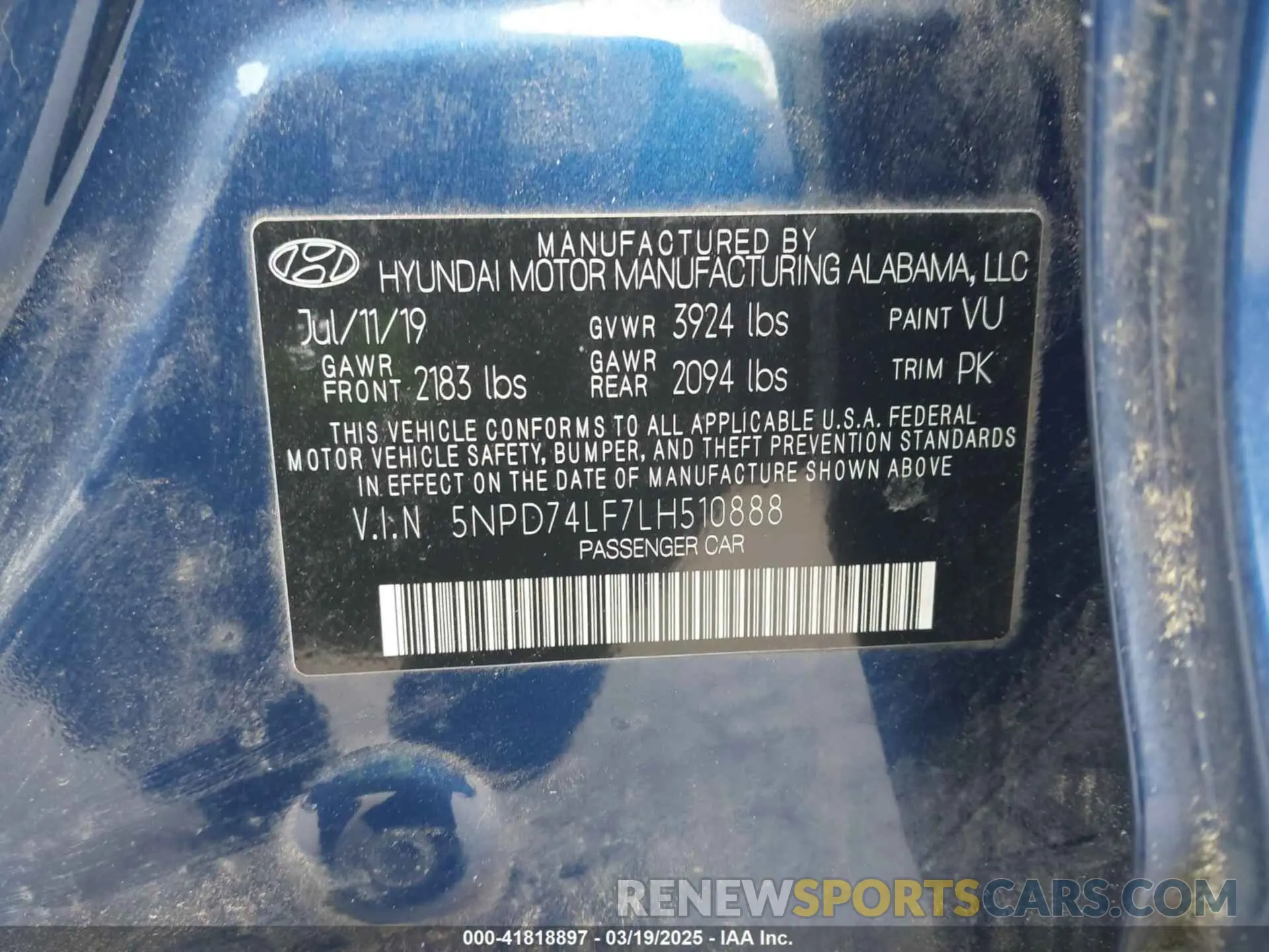 9 Photograph of a damaged car 5NPD74LF7LH510888 HYUNDAI ELANTRA 2020
