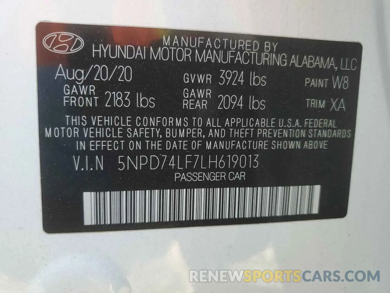 12 Photograph of a damaged car 5NPD74LF7LH619013 HYUNDAI ELANTRA 2020