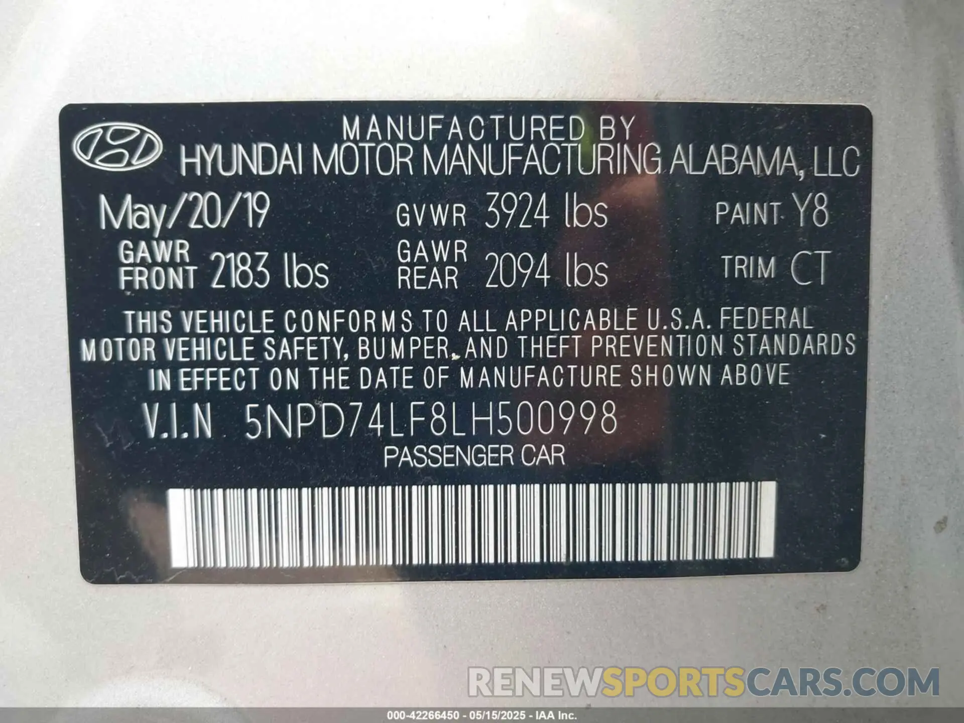 9 Photograph of a damaged car 5NPD74LF8LH500998 HYUNDAI ELANTRA 2020